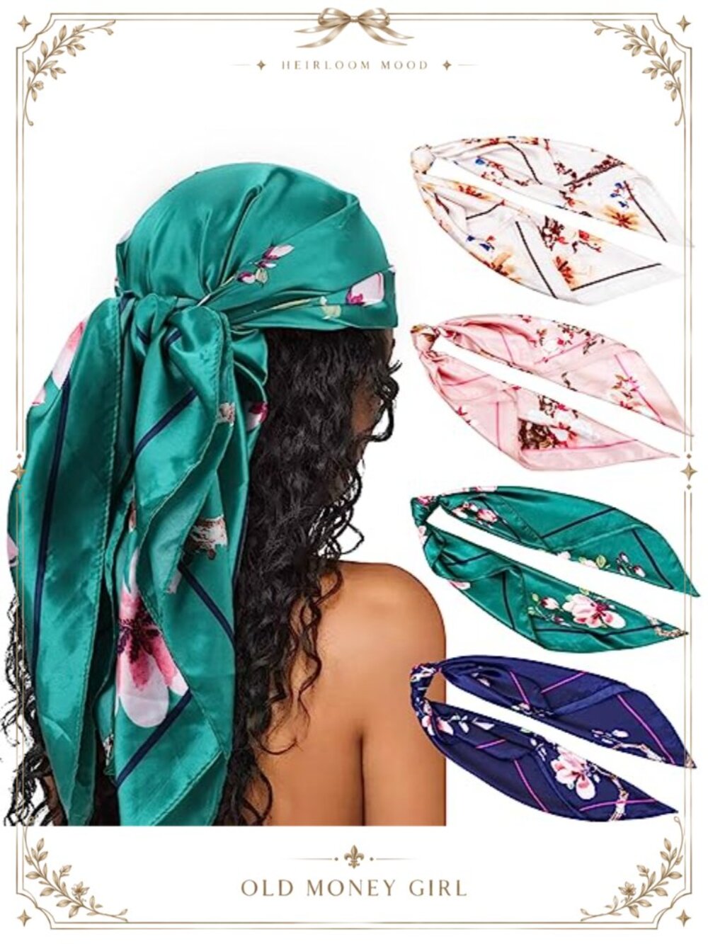 Large Square Satin Head Scarf 35in Silk Feel Bandanas for Women